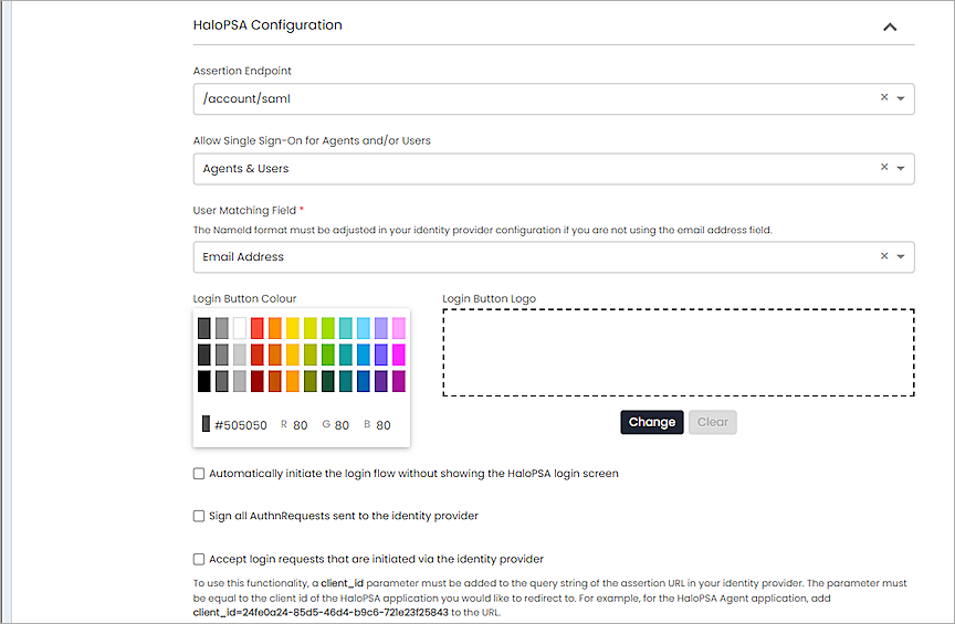 Screenshot of the HaloPSA Configuration section